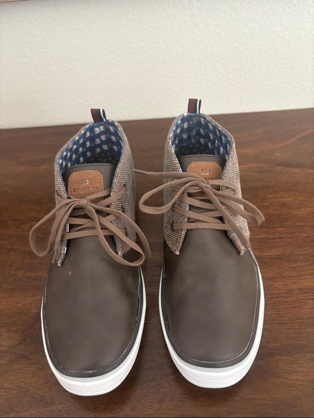 Ben Sherman Men's Brown Chukka Boots with White Sole and Patterned Lining